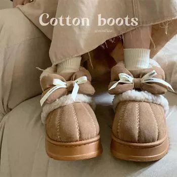 Ботинки Bowknot Retro Cotton, женские зимние уличные нескользящие теплые утепленные сапоги для снега 36-37 чёрный