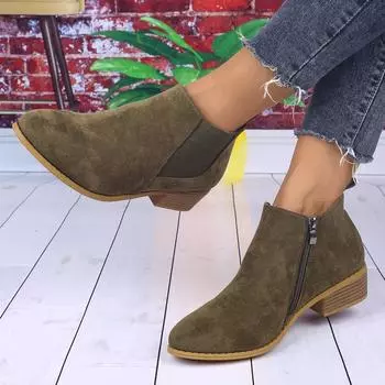 Ботинки челси большого размера с квадратным каблуком и молнией, новые короткие остроносые женские сапоги на осень и зиму 2024 года 36 темно-коричневого