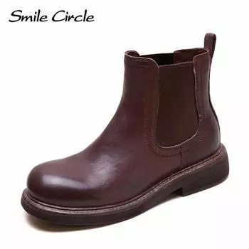 Ботинки челси из натуральной кожи с круглым носком, короткие, удобные, модные, повседневные ботинки 36 коричневый