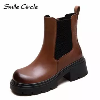Ботинки челси из натуральной кожи с круглым носком, на молнии, короткие, удобные, модные, повседневные ботинки 35 коричневый