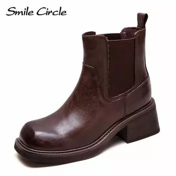 Ботинки челси из натуральной кожи с квадратным носком, короткие, удобные, модные, повседневные ботинки 35 коричневый