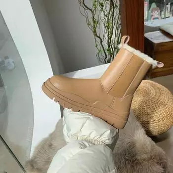 Ботинки Челси, мягкие зимние ботинки длиной до середины голени, женские, зимние, новые, утолщенные, теплые, нескользящие, водонепроницаемые, хлопковые ботинки 35 светло-коричневого