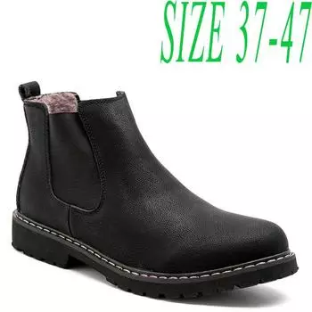 Ботинки «Челси», мужская зимняя обувь, черные кожаные ботинки из спилка, мужская обувь, теплые зимние ботинки на плюшевом меху для мужчин, Zapatos Hombre 35 37