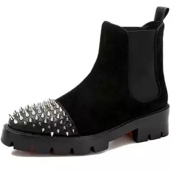 Ботинки челси, мужские ботинки, кожаные ботинки с высокими берцами и заклепками, осенние и зимние ботинки из воловьей кожи с верхним слоем, мужские ботинки в стиле панк, матовые кожаные ботинки 37
