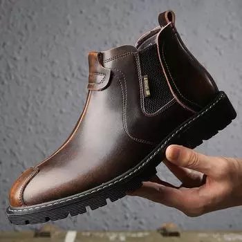 Ботинки Челси Мужские британские ботинки Martin Высокие кожаные зимние бархатные теплые средние ботинки Мужские короткие ботинки на платформе 38