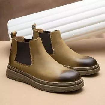 Ботинки челси мужские британские черные туфли на платформе с ручным управлением деловые туфли для пригородных поездок кожаные туфли с высоким берцем тренд 38 хаки