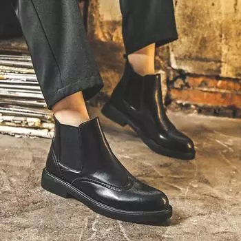 Ботинки Челси мужские британские низкие ботинки-сигареты мужские ботинки Brock Business Martin кожаные туфли 85581-J 38 чёрный