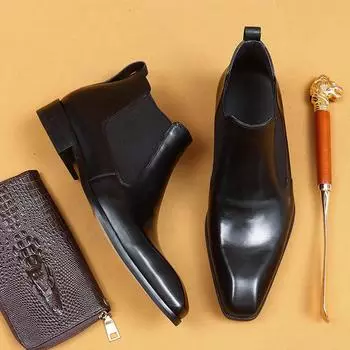 Ботинки Челси, мужские короткие ботинки из натуральной кожи, британские зимние заостренные деловые ботинки из коровьей кожи 37 бордовый