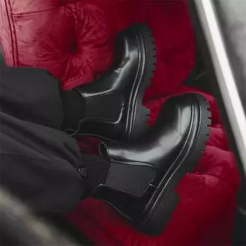 Ботинки челси мужские короткие ботинки в британском стиле средней высоты на толстой подошве с высоким голенищем кожаные ботинки зимние ботинки Martin 2863-J 38 чёрный