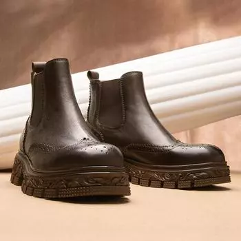 Ботинки Челси Мужские кожаные ботинки с высоким берцем в британском стиле Brock National Style Короткие ботинки Осенние и зимние ботинки из коровьей кожи на толстой подошве 38 чёрный
