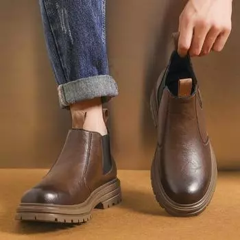 Ботинки челси мужские, кожаные, в британском стиле, с высоким верхом, сезонные, флисовые, теплые, мужские, ботинки Martin 38 коричневый