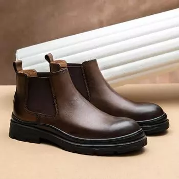 Ботинки челси мужские кожаные высокие британские ретро мягкие кожаные короткие ботинки на толстой подошве из коровьей кожи дышащие ботинки Martin 38 коричневый