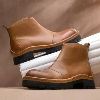 Ботинки челси мужские кожаные высокие британские ретро мягкие кожаные короткие ботинки на толстой подошве из коровьей кожи дышащие ботинки Martin 38 коричневый