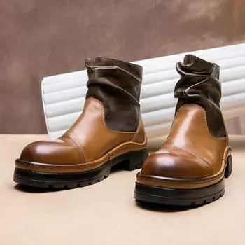 Ботинки челси мужские кожаные высокие британские ретро мягкие кожаные короткие ботинки на толстой подошве из коровьей кожи дышащие ботинки Martin 38 коричневый