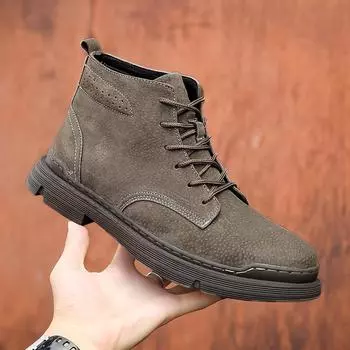 Ботинки «Челси», мужские популярные ботинки из натуральной кожи и бархата для тепла, ботинки «Мартенс» со средней посадкой, мужские нескользящие повседневные рабочие ботинки с мягкой подошвой 38 хаки
