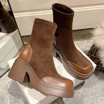 Ботинки «челси» на массивном каблуке, ботинки на высоком каблуке, женская зимняя обувь, новинка 2023, брендовые туфли-лодочки на платформе, готические мотоциклетные зимние ботинки 35 теплый черный