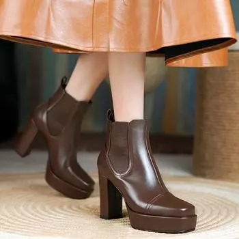 Ботинки челси на высоком каблуке, женские, осень-зима, из искусственной кожи, на высоком каблуке, модные, легкие, нескользящие, ботильоны Botines 35