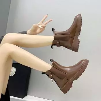 Ботинки челси осень-зима женские модные коричневые черные бежевые белые ботильоны для женщин меховые короткие массивные панк-готические туфли 35 коричневый