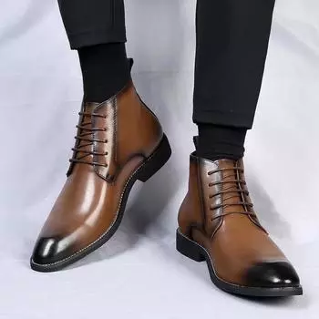 Ботинки челси Повседневная кожаная обувь Модные и универсальные мужские ботильоны Деловая обувь Классические винтажные кожаные ботинки 38 чёрный
