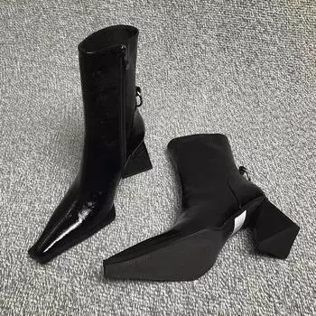 Ботинки Челси Туфли на высоком каблуке Женские готические дизайнерские туфли на толстой подошве Зимние туфли на молнии Новые модные туфли-лодочки Ботинки Mujer Zapatos Botas 37