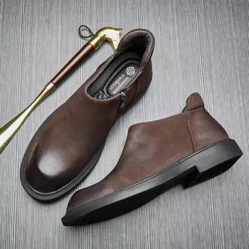 Ботинки «Челси» в стиле ретро с мягкой подошвой Ботинки «Мартин» из коровьей кожи Мужские универсальные кожаные ботинки средней высоты Мужские короткие ботинки 40 темно-коричневого