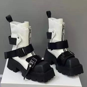 Ботинки челси женские мотоциклетные ботинки на платформе женские ботильоны модные туфли на толстой подошве женские зимние ботинки женские 34 чёрный
