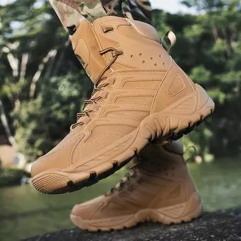 Ботинки для альпинизма, высококачественные тренировочные ботинки, зимняя обувь для походов по пустыне, мужские нескользящие водонепроницаемые теплые кожаные ботинки для активного отдыха 39 чёрный