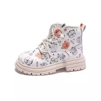 Ботинки для девочек 2024 года, осенние, детские, весенние и осенние, с мягкой подошвой, милые, с мультяшными принтами медведей, короткие, для мальчиков, повседневные 26 бежевый