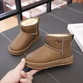 Ботинки для девочек цвета хаки, зимние ботинки для малышей, для кроватки, для мальчиков, зимняя обувь, коричневые ботиночки, теплые меховые ботинки, маленький размер EU:33 коричневый