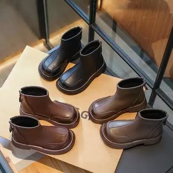 Ботинки для девочек Детские ботинки Martin Осенне-зимняя обувь для маленьких девочек Короткие ботинки Плюс Обувь из кашемира и хлопка 26 чёрный