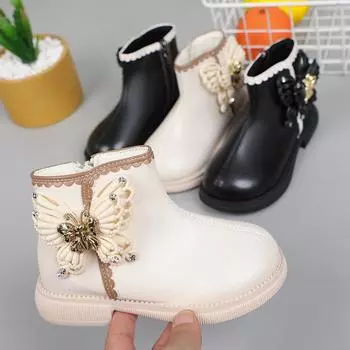Ботинки для девочек, нескользящие, детские, модные, универсальные, мягкие, в британском стиле, классные, принцессные, ПУ, весна-осень 37 чёрный