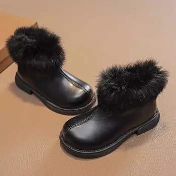 Ботинки для девочек, плюшевые, универсальные, мягкие, теплые, осенне-зимние, корейский стиль, детские, модные, повседневные, короткие, детские, из хлопка и полиуретана 26 бежевый