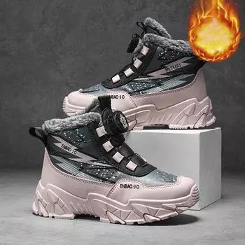 Ботинки для девочек с подкладкой, утолщенные, до середины голени, теплые, водонепроницаемые, нескользящие, повседневные, для спорта на открытом воздухе, короткие ботинки 39