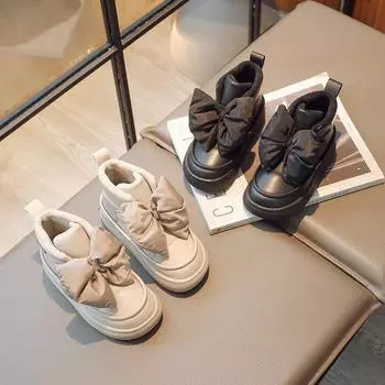 Ботинки для девочек с подкладкой, утолщенные, полуботинки, на липучке, водонепроницаемые, нескользящие, повседневные зимние ботинки 29