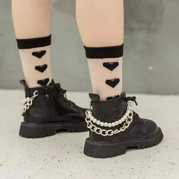 Ботинки для девочек Tide 2024 года, осень, новые детские универсальные однотонные черные корейские ветрозащитные цепочки, дышащие классические ботильоны, дышащие 26