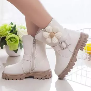 Ботинки для девочек, универсальные, с цветами, милые, детские, дышащие, простые, нескользящие, модные детские ботинки 26 бежевый