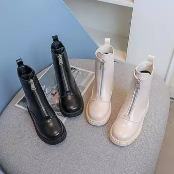 Ботинки для девочек Весна и осень Новые средние кожаные ботинки Детские бархатные короткие ботинки Принцесса Подиумные сценические ботинки Single 25 белый