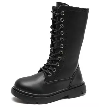 Ботинки для дождя Side Daily [WUIWUIYU] На шнуровке Детские, Девочки, Ботинки, На молнии, Водонепроницаемые, Противоскользящие, Хакама, Школа, Косплей, Выпускной, Носить, Черные,