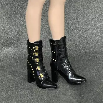 Ботинки для фигурок 1/6, коллекции женских ботинок, часть для переодевания, 12-дюймовая кукла с заклепками чёрный