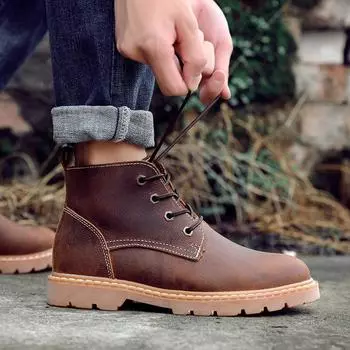 Ботинки для инструментов, кожаные ботинки Martin для походов, женские дышащие кожаные ботинки средней высоты, мужские ботинки для пустыни, короткие ковбойские ботинки, мотоциклетные ботинки 35