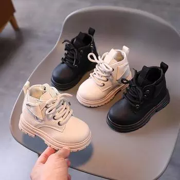 Ботинки для мальчиков, детские кожаные ботинки, детские туфли martin 21 чёрный