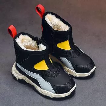 Ботинки для мальчиков с подкладкой и утолщением, однотонные, высокие, теплые, пористые, нескользящие, повседневные, для спорта на открытом воздухе, с пуговицами и завитками 37