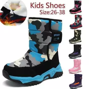 Ботинки для малышей, зимние, камуфляжные, детские, для мальчиков и девочек, повседневные, зимние, водонепроницаемые, резиновые, детские, зимняя обувь 38 чёрный