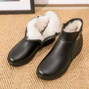 Ботинки для мамы из хлопка среднего возраста, кожаные зимние теплые нескользящие короткие ботинки для бабушки среднего и пожилого возраста, бархатные хлопковые туфли для пожилых людей 35 чёрный