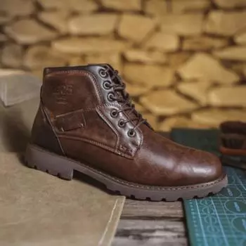 Ботинки для мужчин Кожаные ботинки в ретро-британском стиле Модные высокие мужские ботинки Рабочие ботинки Зимние теплые мужские ботинки 39