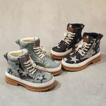 Ботинки для походов на открытом воздухе для мальчиков, ботильоны для девочек, детские, подростковые, студенческие, высокие, парусиновые, кроссовки, большой размер EU:33 чёрный