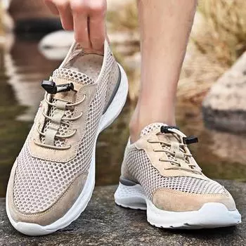 Ботинки для скалолазания на открытом воздухе, мужские летние дышащие, с полой сеткой, тонкие, для отдыха, спорта, без застежек, большие размеры, мужская обувь 38 чёрный