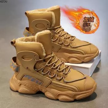 Ботинки для скалолазания с высоким голенищем, мужские байкерские ботинки, мужская обувь для активного отдыха, британский стиль, зимняя обувь, износостойкий бархатный утолщенный новый 39 чёрный