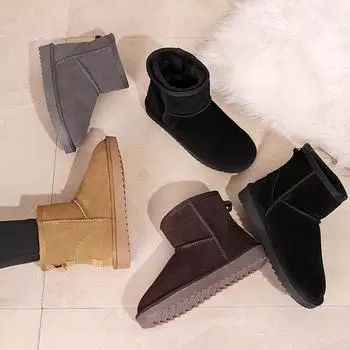 Ботинки для снега из натуральной кожи женские зимние новые двухсторонние кожаные короткие студенческие на флисовой подкладке из утолщенного хлопка с противоскользящим покрытием северо-восток 35