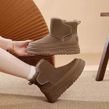 Ботинки для снега на липучках, хлопковые ботинки, женские зимние, новые, толстая подошва, усиливающая бархатная термоизоляция, короткие, детские, RD 35 чёрный